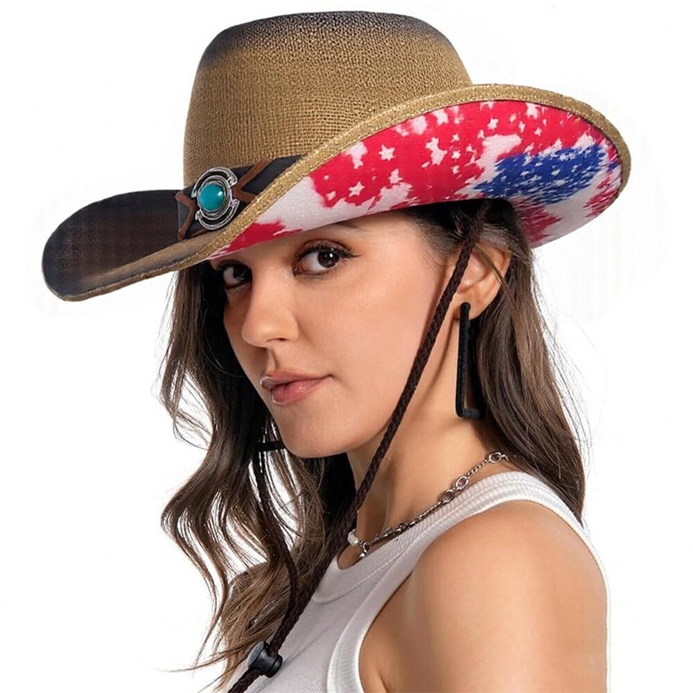 9968 Western Cowboy Hats and , Rolled Brim Straw Hats with Pattern，Music
